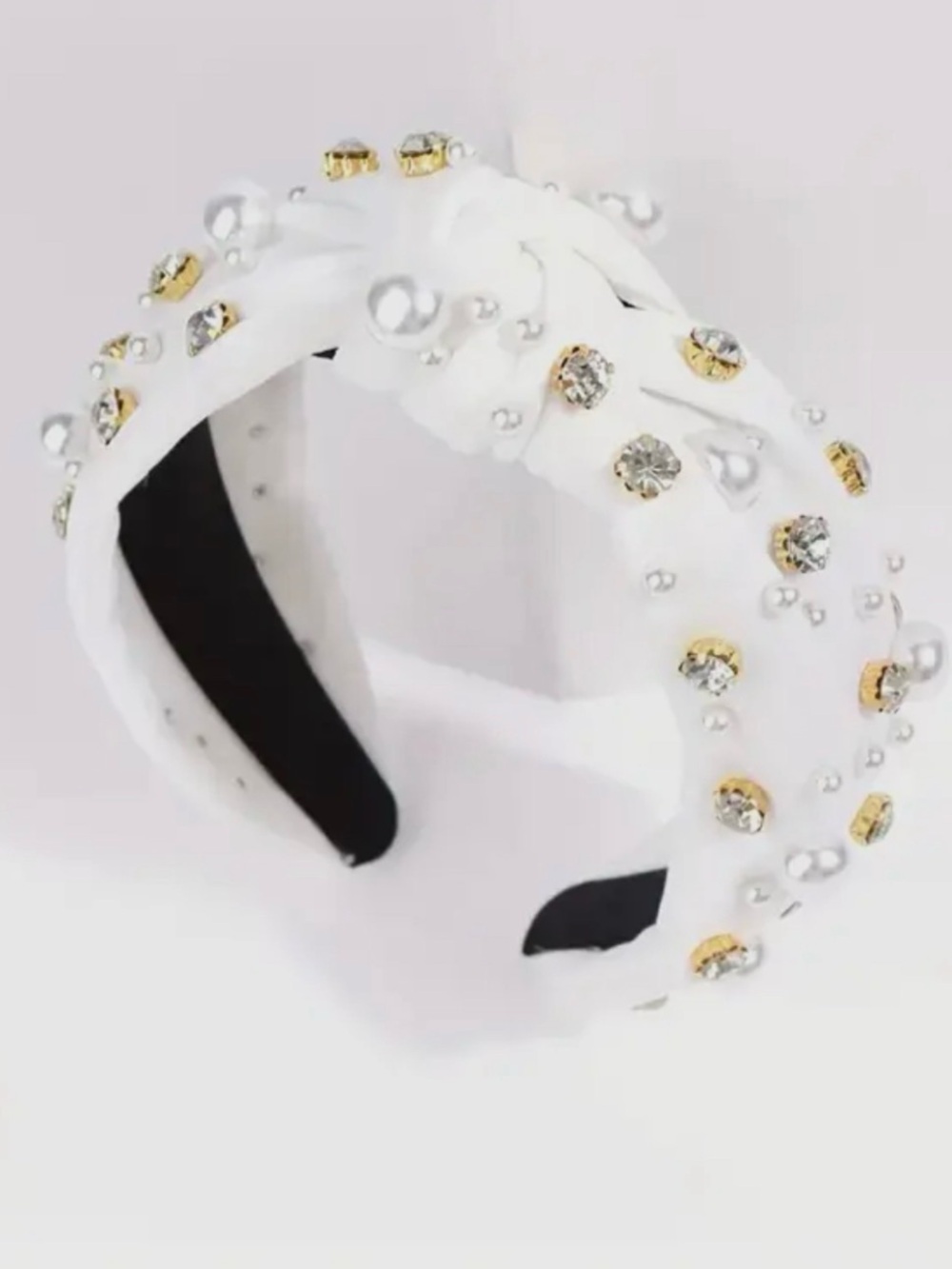 NEW White Pearl & Crystal Embellished Knotted Headband